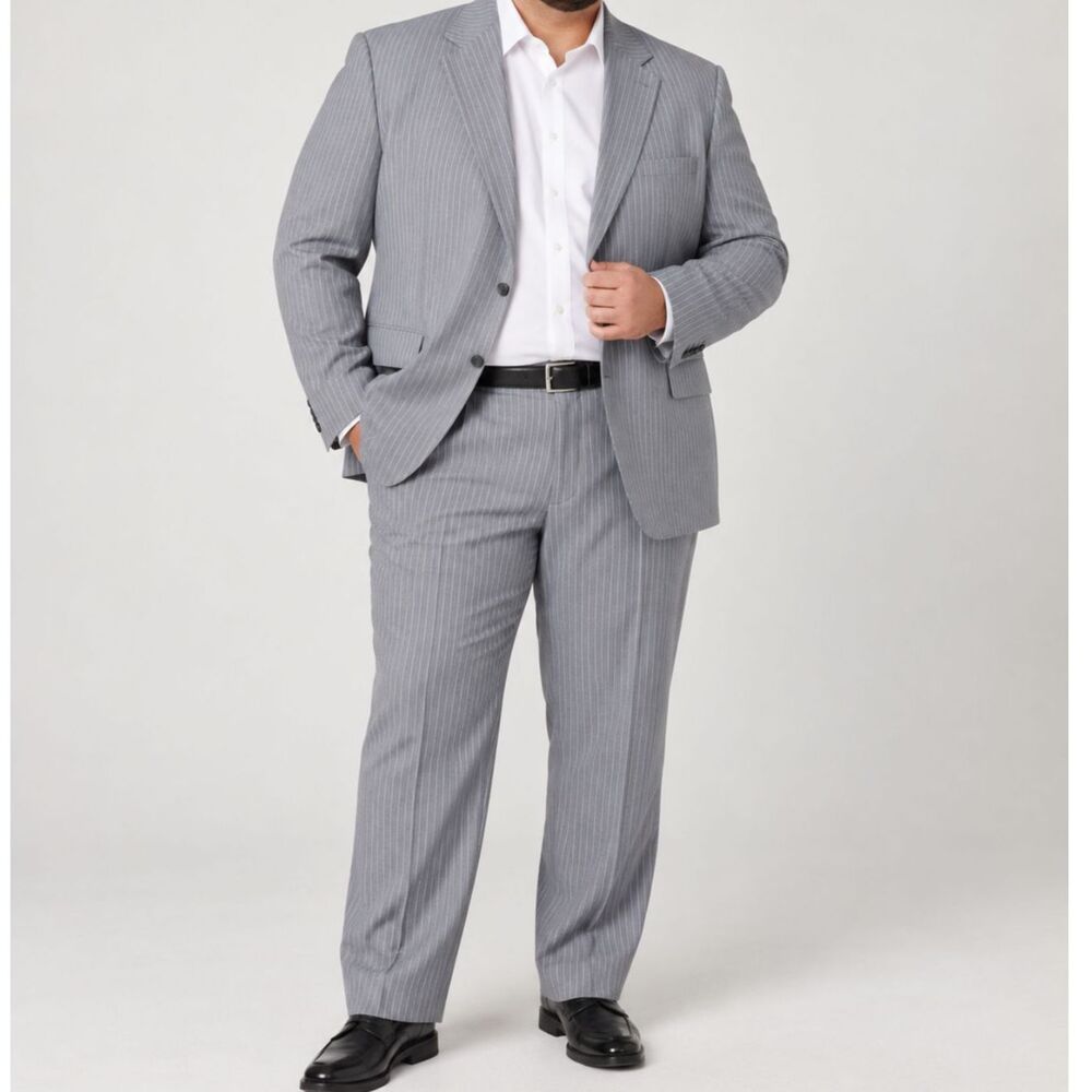 Mens Gray Pinstripe Suit Set 49R Blazer 42W Pants